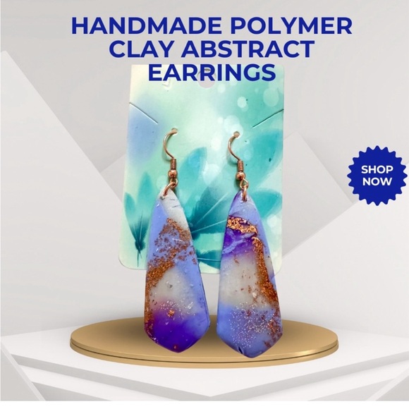 Hand crafted Abstract glow in the dark Purple Polymer Clay Earrings - Picture 3 of 7